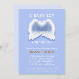 Tarjeta Baby Shower Blue Angel Wings