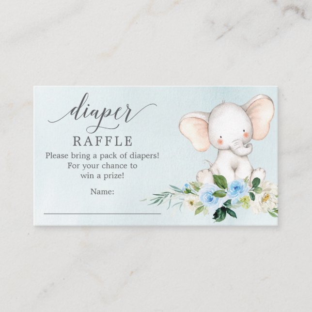 Tarjeta Baby Shower Blue Elephant Diaper Raffle (Anverso)
