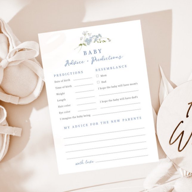 Tarjeta Baby Shower Blue Floral Advice Predictions (Subido por el creador)