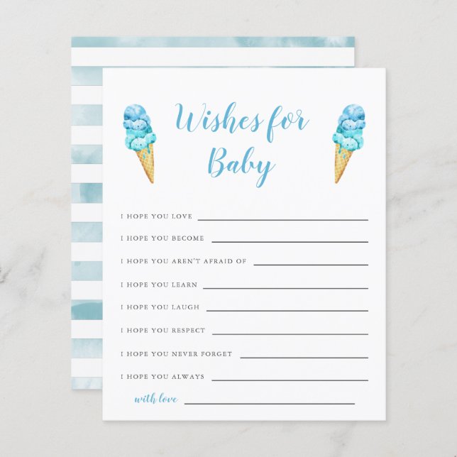 Tarjeta Baby Shower Blue Ice Cream para bebé (Anverso / Reverso)