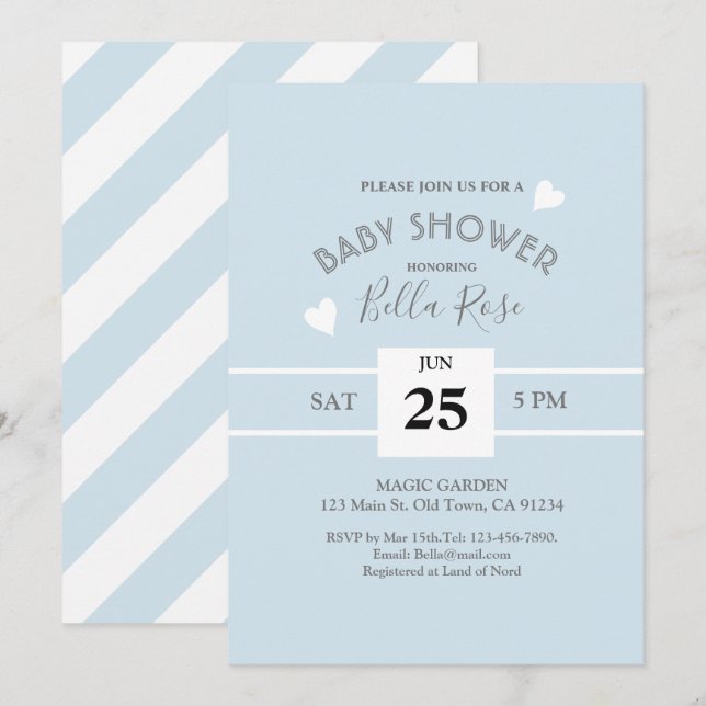 Tarjeta Baby Shower Blue White Stripes Boy (Anverso / Reverso)