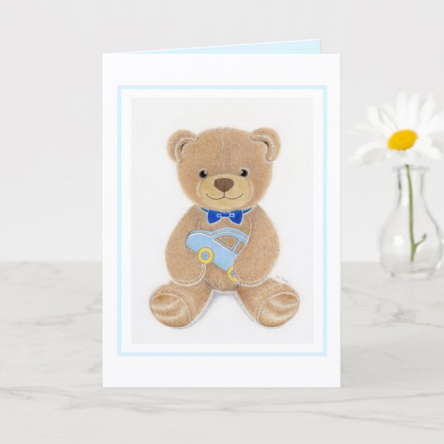 Tarjeta Baby Shower Boy Teddy Bear Folded Greeting Card (Planta pequeña)