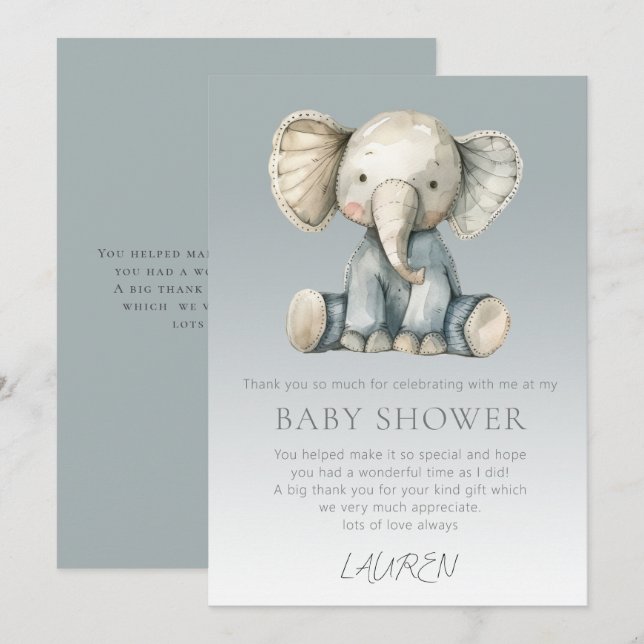 Tarjeta Baby Shower Budget Cute Elephant (Anverso / Reverso)