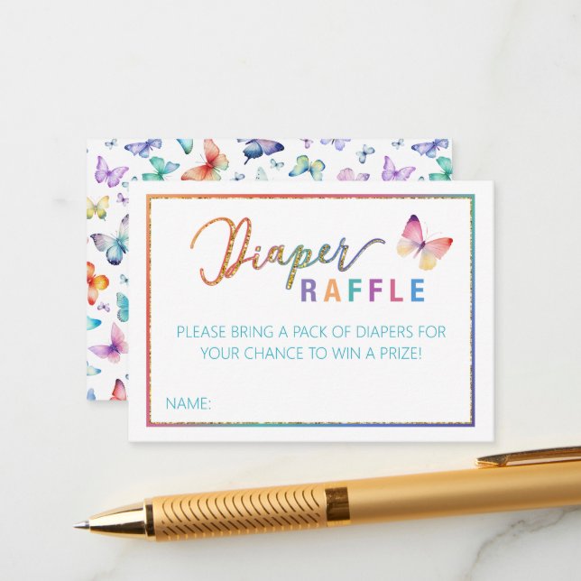 Tarjeta Baby Shower Butterfly Diaper Raffle (Anverso/Reverso In Situ)
