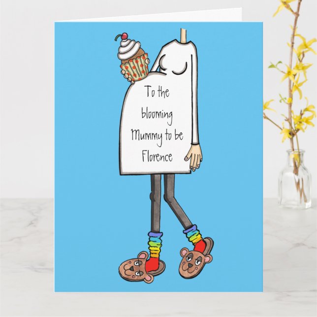 Tarjeta Baby Shower con el tono de piel clara de Lady preñ (flor amarilla)