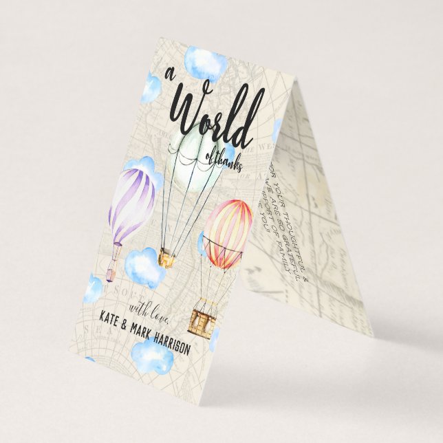 Tarjeta Baby Shower con temas de viaje | Nota de agradecim (Anverso)