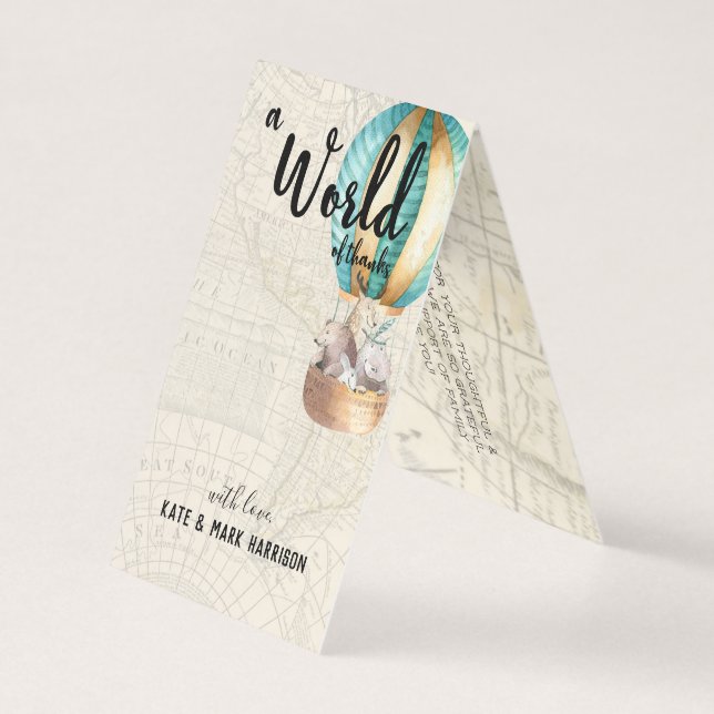 Tarjeta Baby Shower con temas de viaje | Nota de agradecim (Anverso)