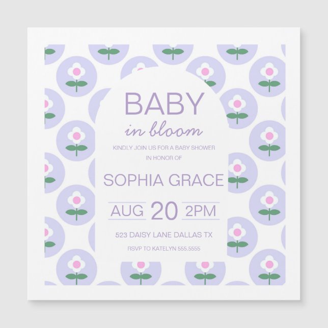 Tarjeta Baby Shower Cute Purple Pink Daisy Flower (Anverso)