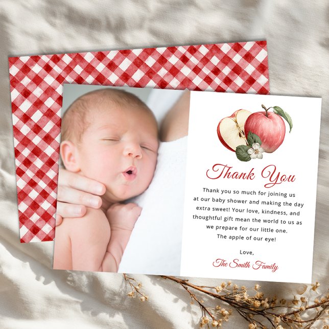 Tarjeta Baby Shower de agradecimiento de Apple con (Apple themed baby shower)