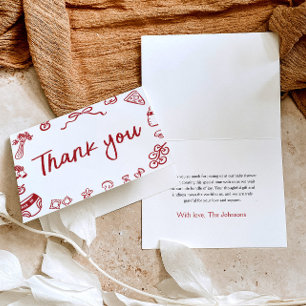 Tarjeta Baby Shower de agradecimiento de mano roja