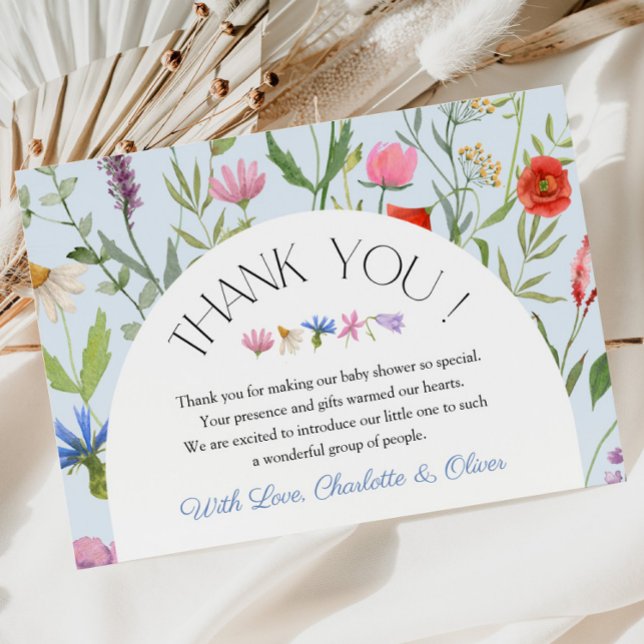 Tarjeta Baby Shower de agradecimiento Floral Azul  (Wildflower Blue Floral Baby Shower Thank You Card)