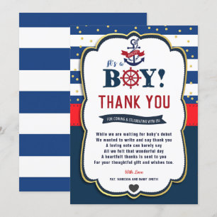 Tarjeta Baby Shower de agradecimiento Nautical Aho