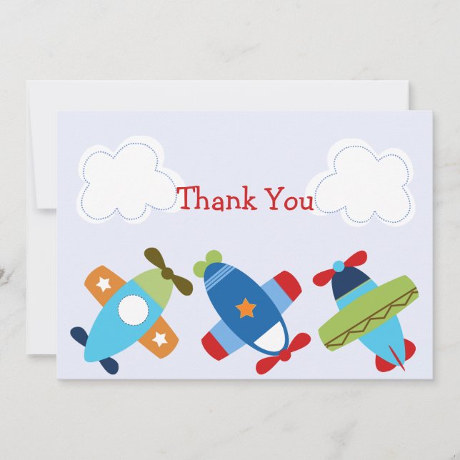 Tarjeta Baby Shower de agradecimiento para aviones (Anverso)