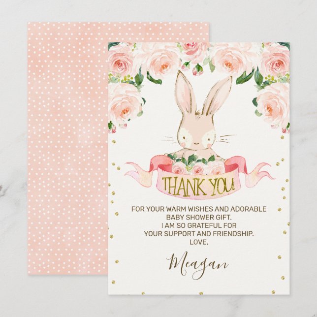 Tarjeta Baby Shower de agradecimiento para conejo  (Anverso / Reverso)