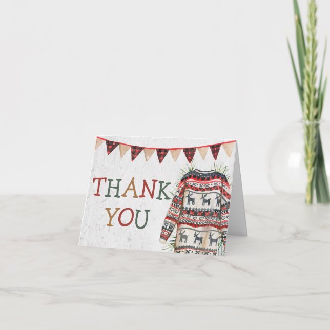 Tarjeta Baby Shower de agradecimiento para suéter  (Anverso)