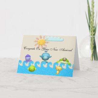 Tarjeta Baby Shower de animales del mar de Cute