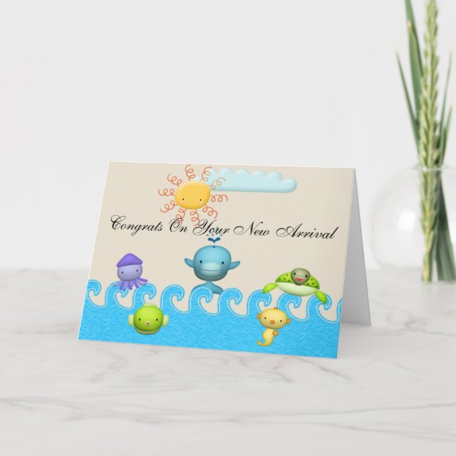 Tarjeta Baby Shower de animales del mar de Cute (Anverso)