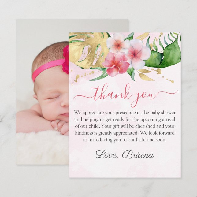 Tarjeta Baby Shower de Chica floral tropical moder (Anverso / Reverso)