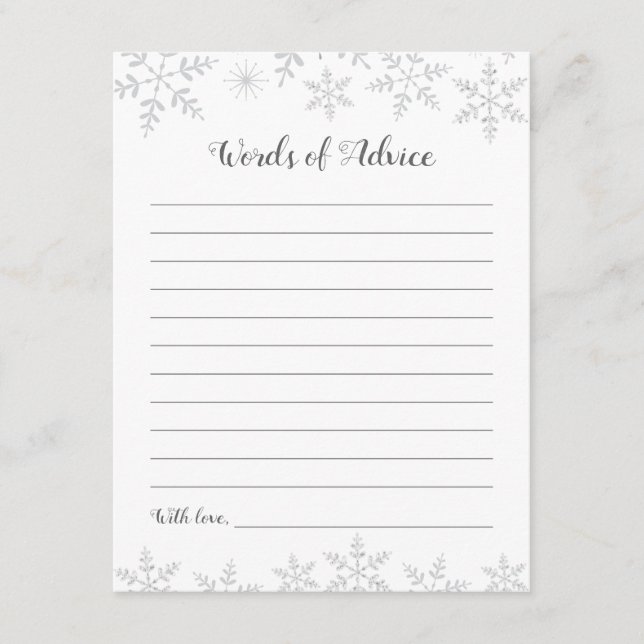 Tarjeta Baby Shower de consejos para invierno Copo (Anverso)