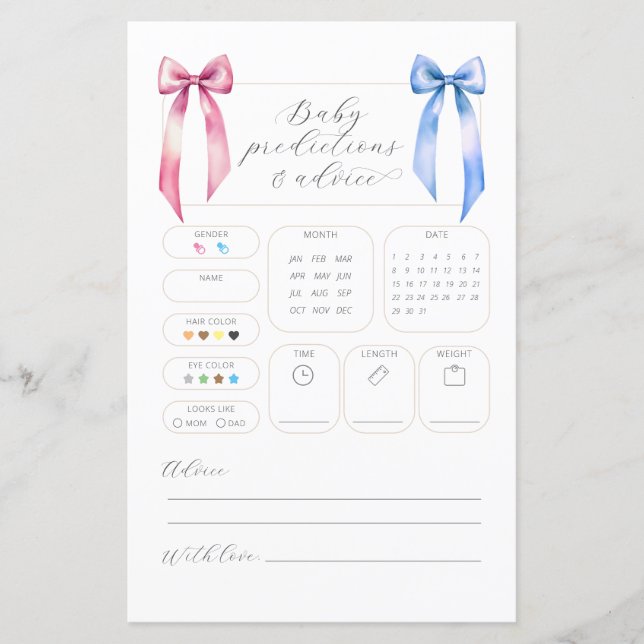 Tarjeta Baby Shower de consejos para predicciones  (Anverso)