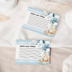 Tarjeta Baby Shower de consejos y deseos azul