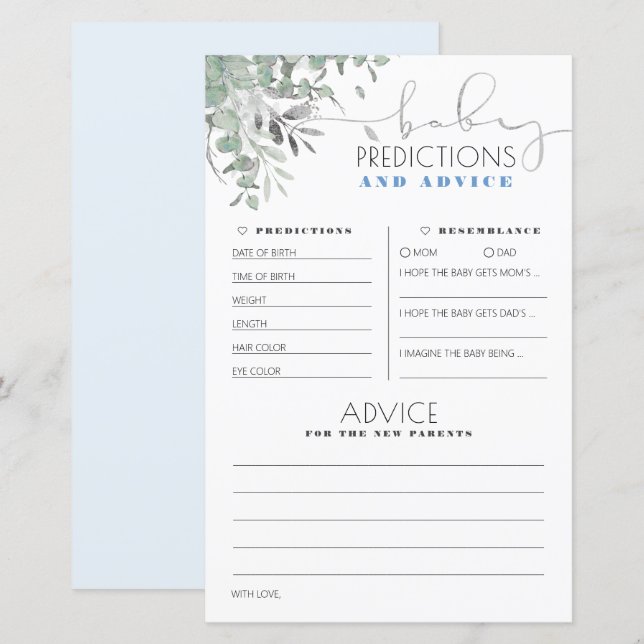 Tarjeta Baby Shower de consejos y predicciones par (Anverso / Reverso)