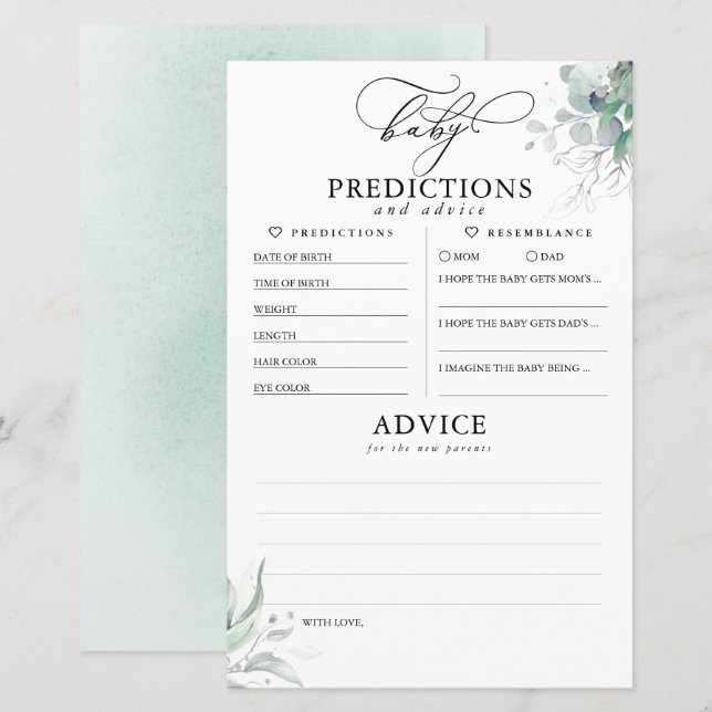 Tarjeta Baby Shower de consejos y predicciones par (Anverso / Reverso)