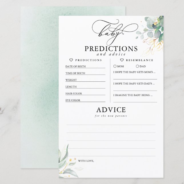 Tarjeta Baby Shower de consejos y predicciones par (Anverso / Reverso)