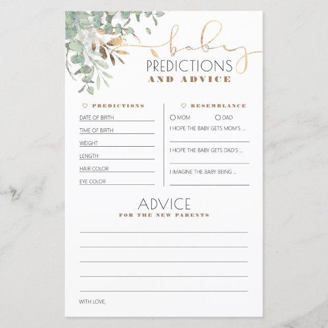 Tarjeta Baby Shower de consejos y predicciones par (Anverso)