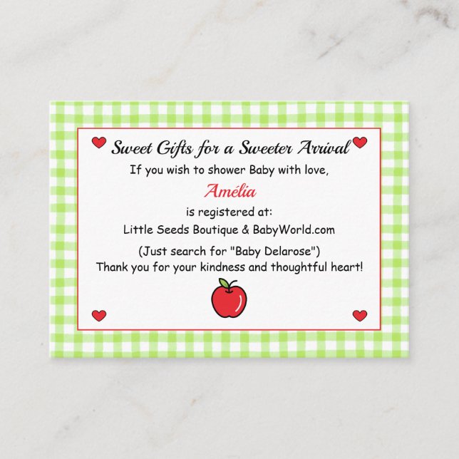 Tarjeta Baby Shower de gabinete de Apple - Registr (Anverso)