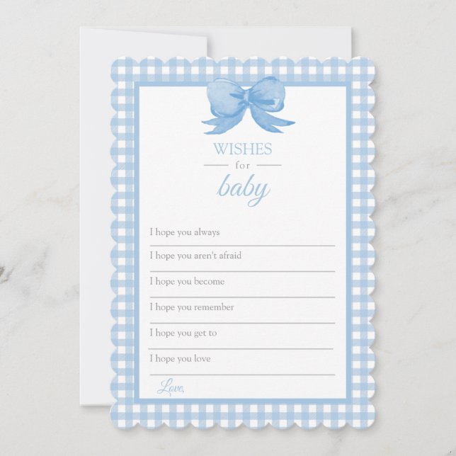 Tarjeta Baby Shower de Gingham azul para bebé (Anverso)