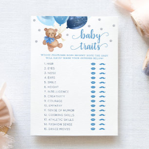 Tarjeta Baby Shower de juego Teddy Bear Baby Trats