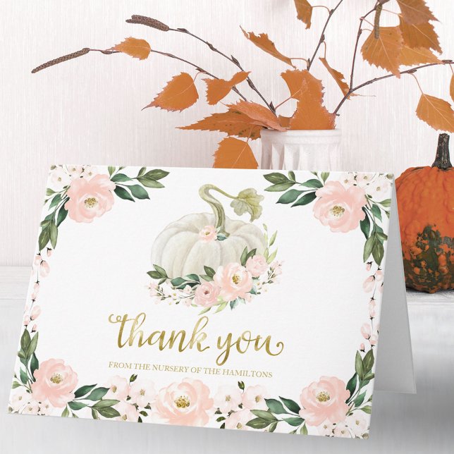 Tarjeta Baby Shower De La Caída De La Calabaza Floral Rosa (Subido por el creador)