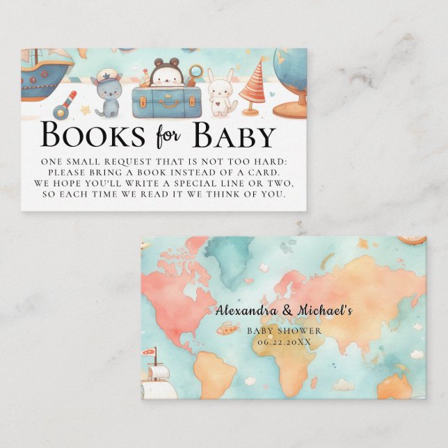 Tarjeta Baby Shower de libros de Mapa de Aventura  (Anverso / Reverso)