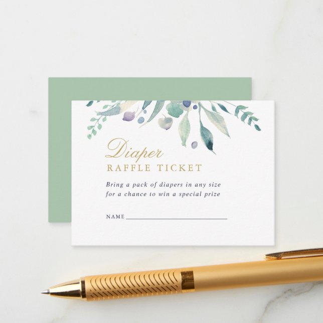 Tarjeta Baby Shower de lujo Floral Diaper Raffle (Anverso/Reverso In Situ)