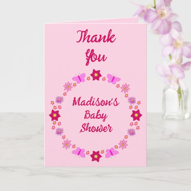 Tarjeta Baby Shower de mariposas y flores para bebé rosa (Orquídea)