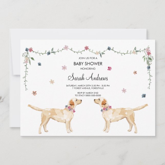 Tarjeta Baby Shower de perro recuperador de Labrad (Anverso)