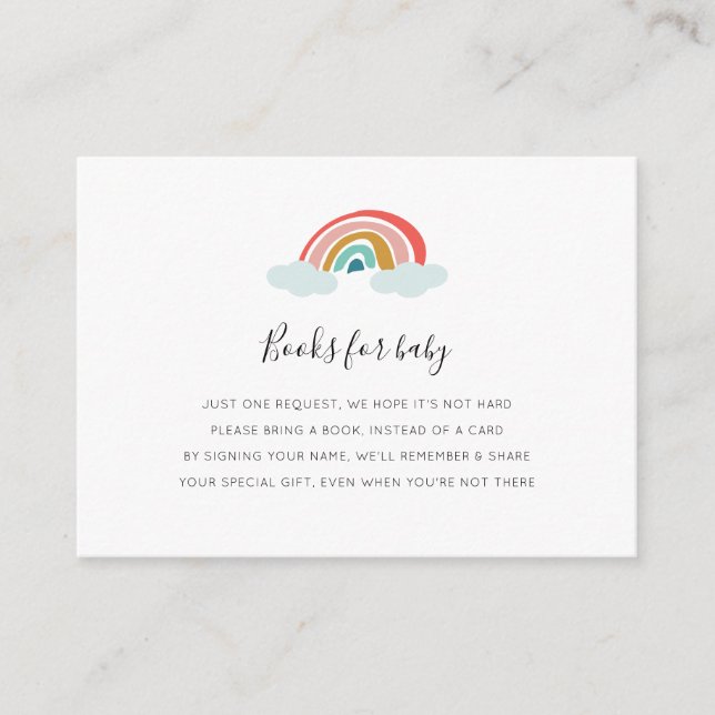 Tarjeta Baby Shower de solicitud de libro arcoiris (Anverso)