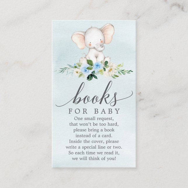 Tarjeta Baby Shower de solicitud de libro de elefa (Anverso)