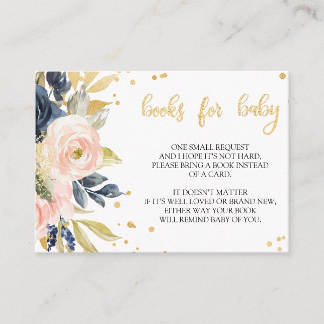 Tarjeta Baby Shower de solicitud de libro de Rubor (Anverso)