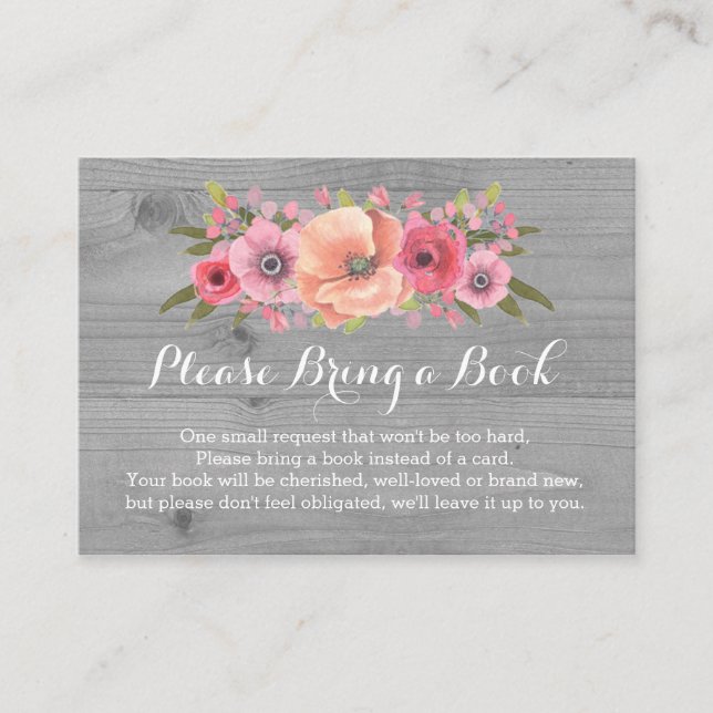 Tarjeta Baby Shower de solicitud de libro Floral d (Anverso)