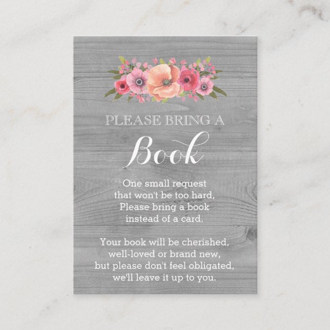 Tarjeta Baby Shower de solicitud de libro Floral d (Anverso)