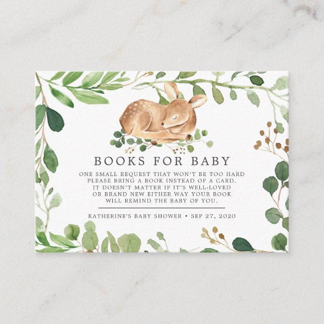 Tarjeta Baby Shower Deer Books Para Bebés (Anverso)