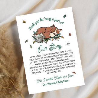 Tarjeta Baby Shower del zorro del bosque: Agradecimiento