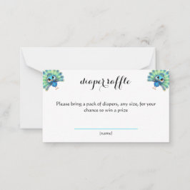 Tarjeta Baby Shower Diaper Raffle Blue Peacock