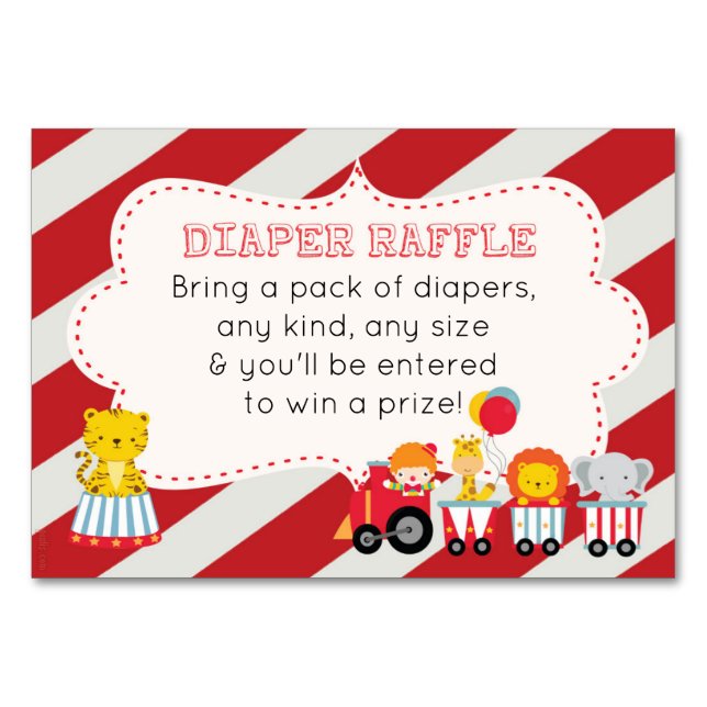 Tarjeta Baby Shower Diaper Raffle con temas de cir (Anverso)
