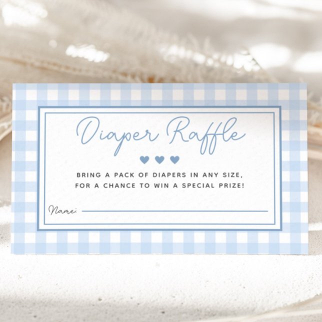 Tarjeta Baby Shower Diaper Raffle de Blue Gingham  (Blue Gingham Boy Baby Shower Diaper Raffle Card)