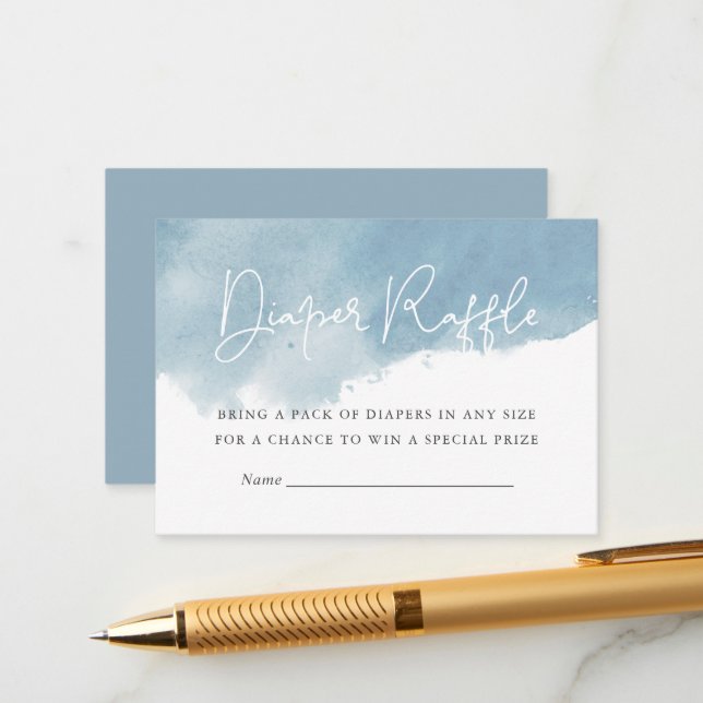 Tarjeta Baby Shower Diaper Raffle de color azul ci (Anverso/Reverso In Situ)