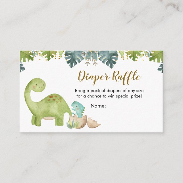 Tarjeta Baby Shower Diaper Raffle de Dinosaur Gree (Anverso)