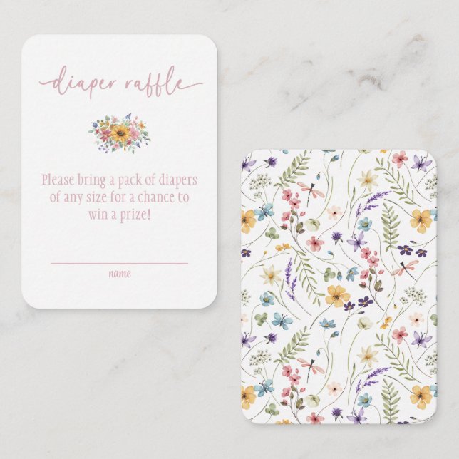 Tarjeta Baby Shower Diaper Raffle de Flora Rosada (Anverso / Reverso)